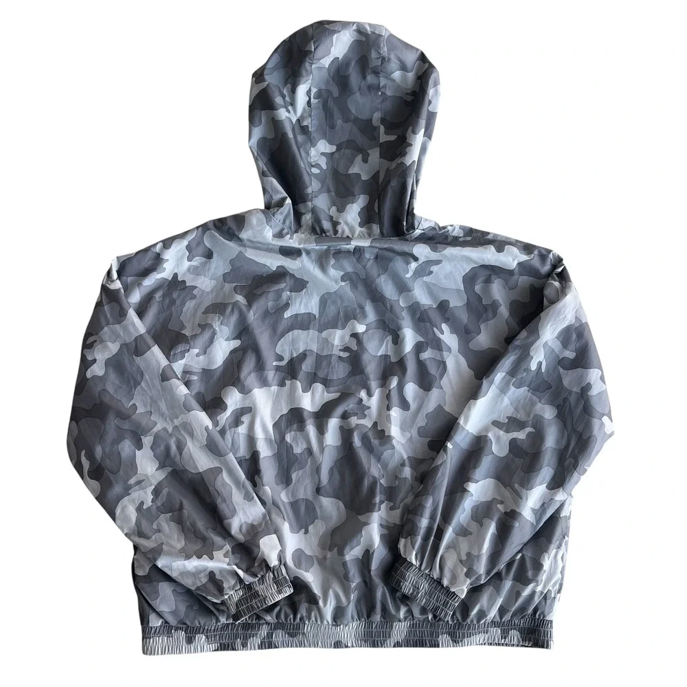 Pink Republic Womens XL Grey Camo Full Zip Hooded Lightweight Windbreaker Jacket